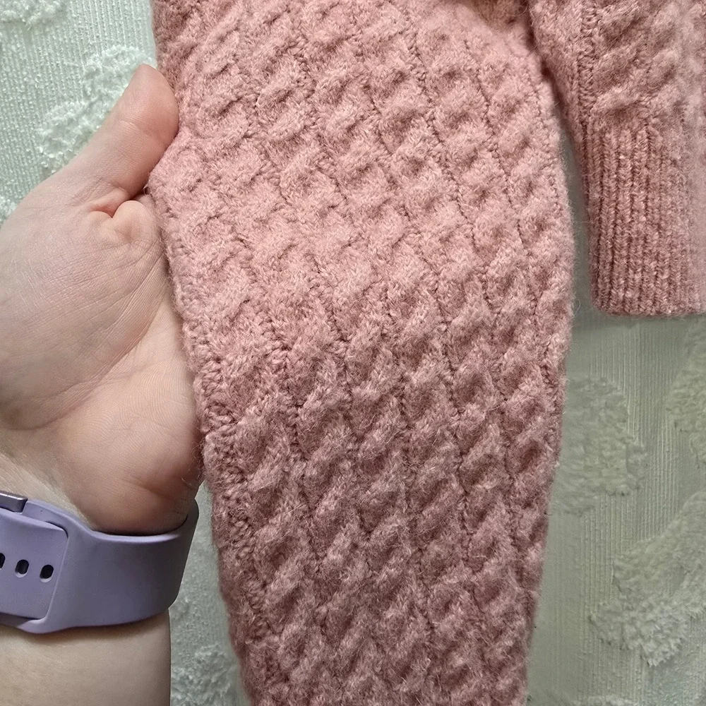 JCrew Crewcuts Girls Pink Merino Alpaca Cropped Cardigan Rhinestone Bow XL 12-13